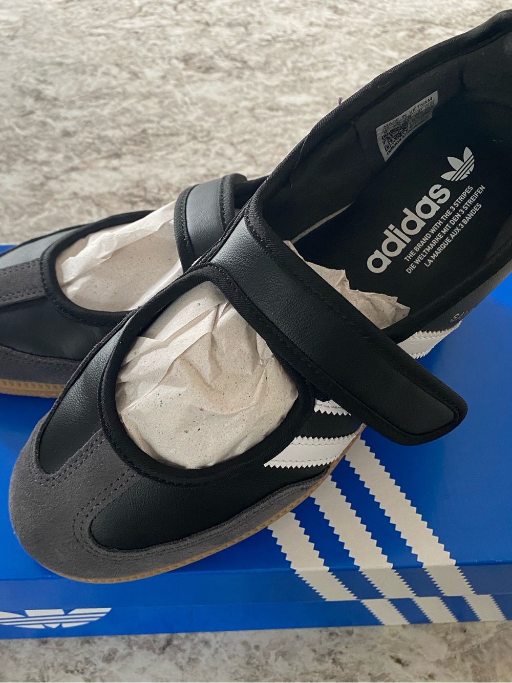 adidas Black and White Mary-Jane Sneaker with Gum Sole